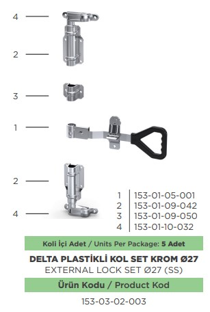 ARKA KAPI KILIT SET DELTA PLS KOL 27 MM KROM B.SUZ